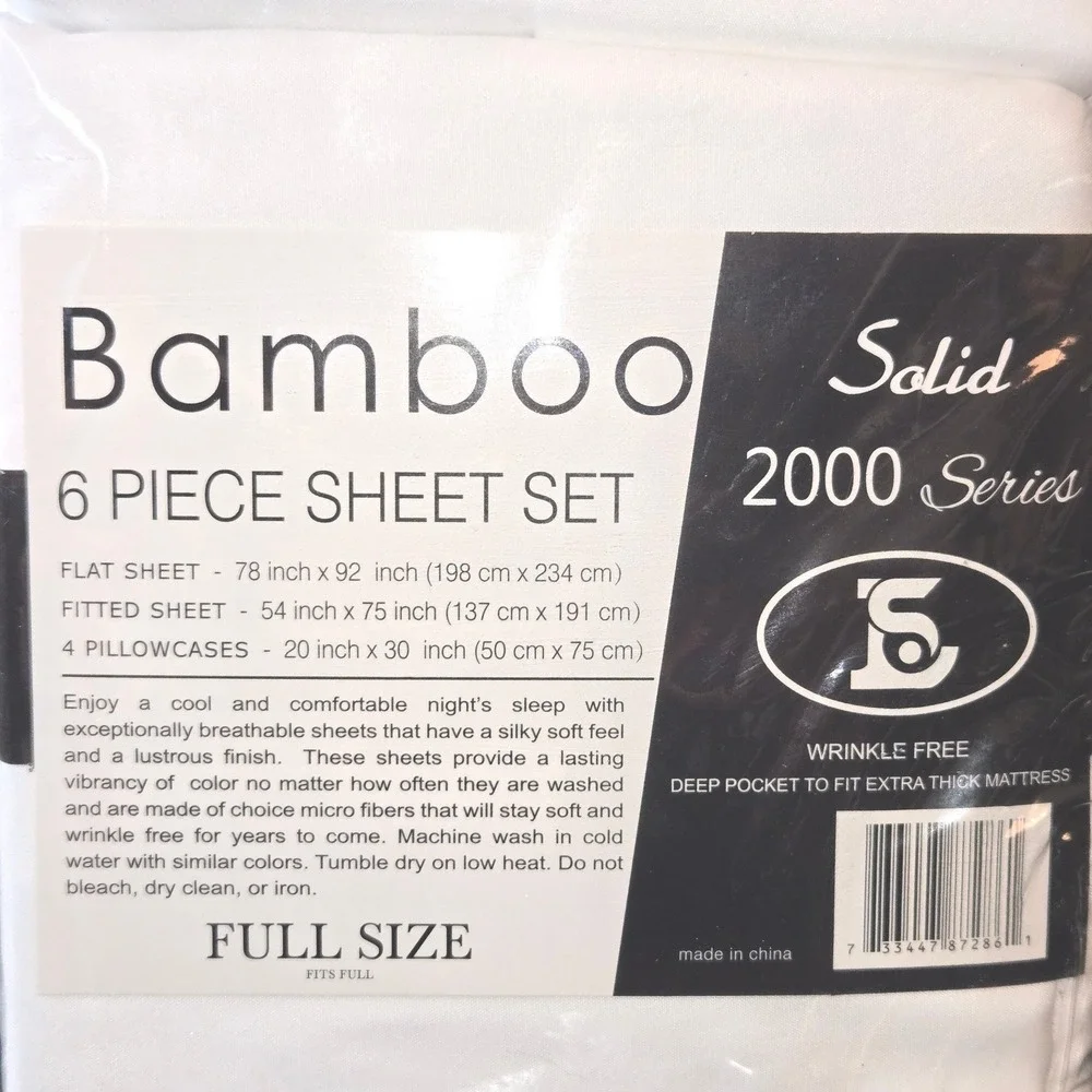 Bamboo 2000 Series 6Pc. Sheet Set Full White Deep Pocket Wrinkle Free Microfiber